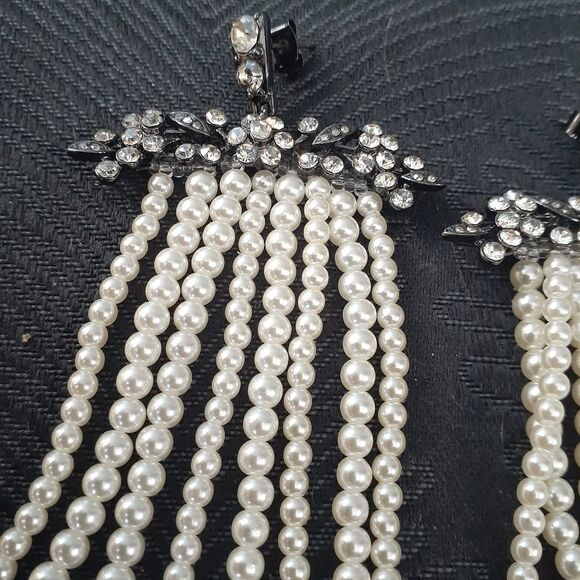 Zara Nwot Elegant Faux Pearl and Crystal Drop Earrings - Picture 11 of 14